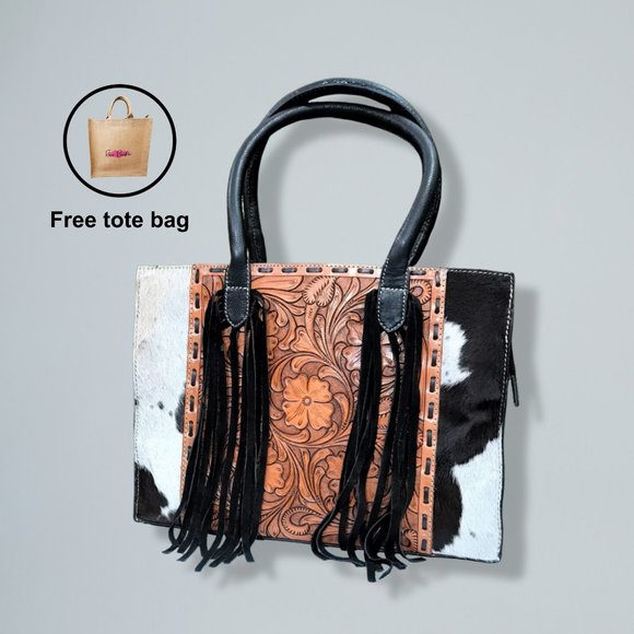 COPY - Shoulder Leather Fringe bag, Crossbody Cowhide Leather Tooled Purse for … - Picture 3 of 6